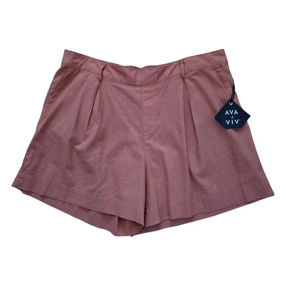 NWT Ava & Viv Linen-Blend Elastic-Waist Shorts. Coral. Pleated Front. Plus 1X - Picture 1 of 7